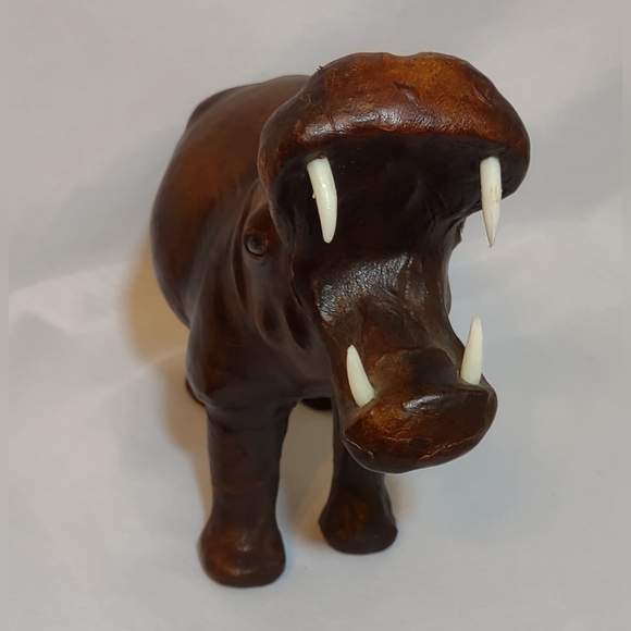 Vintage Leather Wrapped Hippo Figurine - Picture 2 of 6